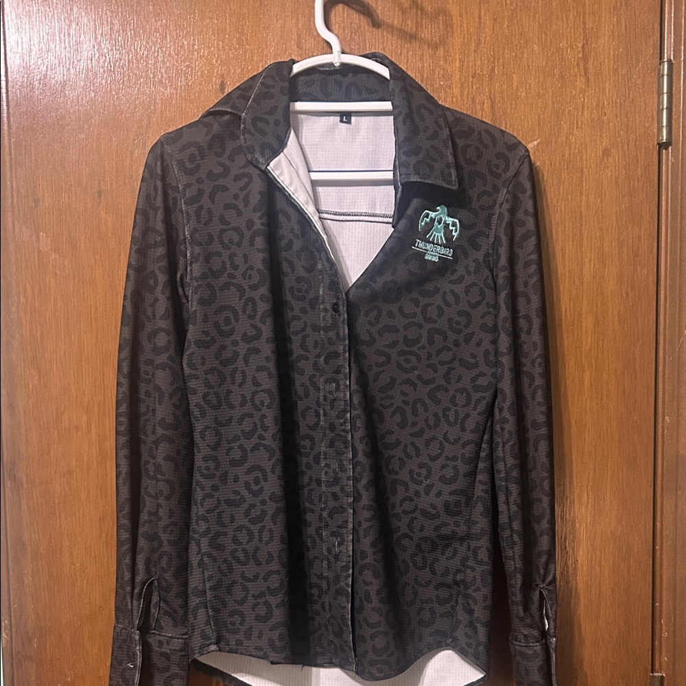 Brown Leopard Thunderbird Brand Button Up